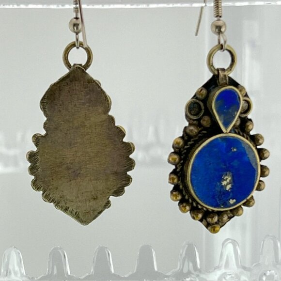 Genuine Lapis Boho Drop Earrings, handcrafted - Picture 3 of 4